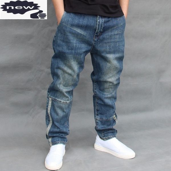 

mens summer denim harem loose plus size hip hop streetwear zipper jeans fashion baggy jogger trousers elastic pencil pants h1209, Blue