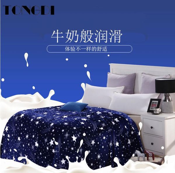 

tongdi soft warm fannel fleece fur blanket print star winter couch cover bed sofa machine wash plush bedspread children