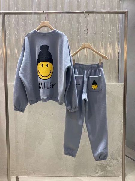 

leirago south korea east gate 2020 winter smiling face sweater leisure sports suit women plush fashion, Gray