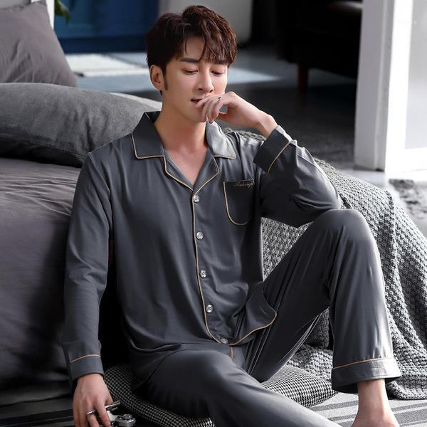 

pajamas men's spring and autumn modal cotton long-sleeved home service men's loose thin suit pyjama homme dormir fashion1, Black;brown