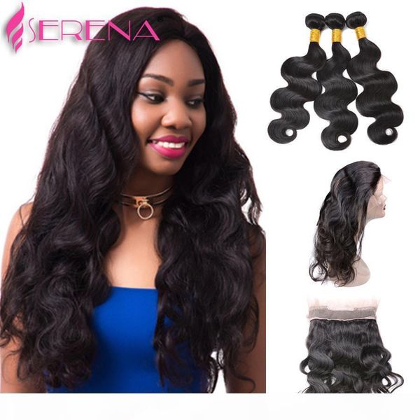 

pre plucked 7a brazilian body wave hair weaves with closure red 360 lace frontal with bundle 3 bundles with frontal virgin human hair, Black;brown