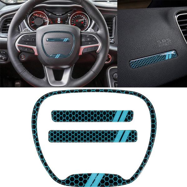 

blue steering wheel emblem trim cover kit for dodge challenger /charger 2015 up auto interior accessories