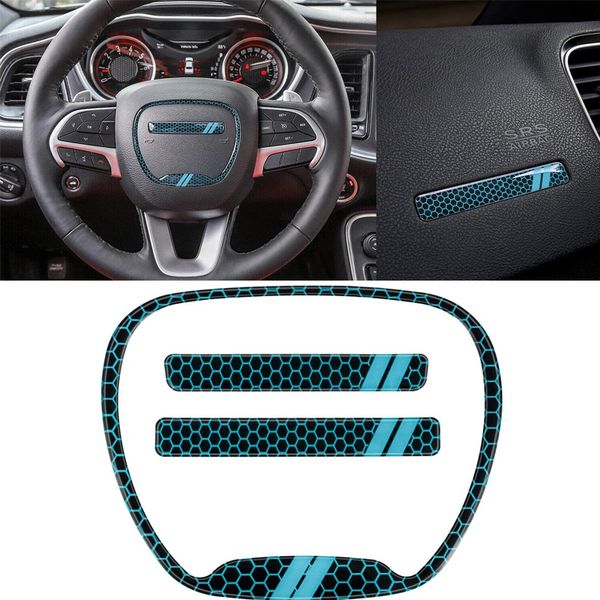 Blaues Lenkrad-Emblem-Zier-Abdeckungs-Set für Dodge Challenger/Charger ab 2015, Auto-Innenzubehör