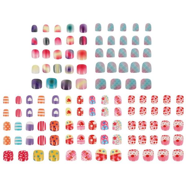 

false nails 5 packs detachable teenager nail art design manicure sticker, Red;gold