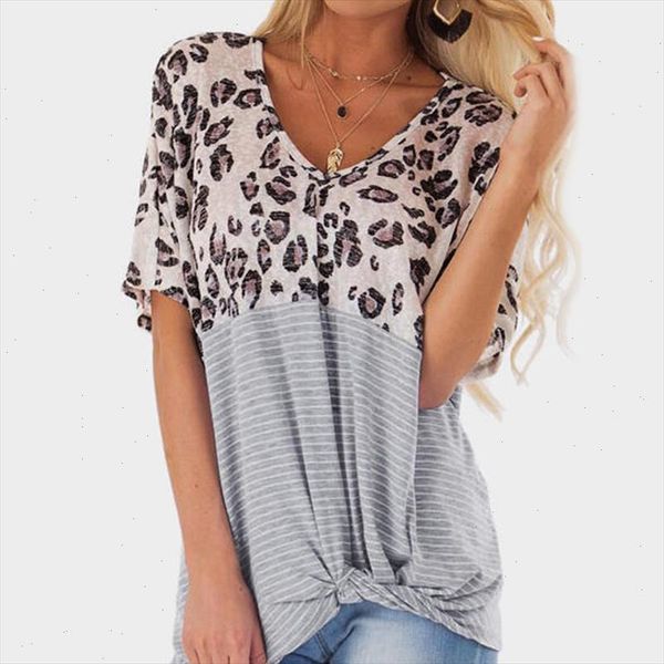 

fashion blouse women 2021 casual shirts loose leopard printed striped blouse for women v neck lady shirt, White