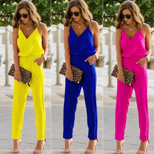 

selling womens casual jumpsuits spaghetti strap v neck summer wide leg casual jumpsuit romper trousers clubwear, Black;white