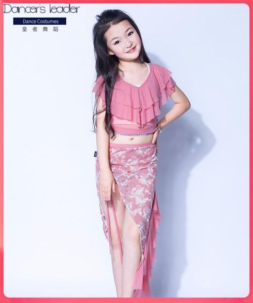 

new belly dance children's suit girl dance split bandage practice clothes group performance clothing1, Black;red