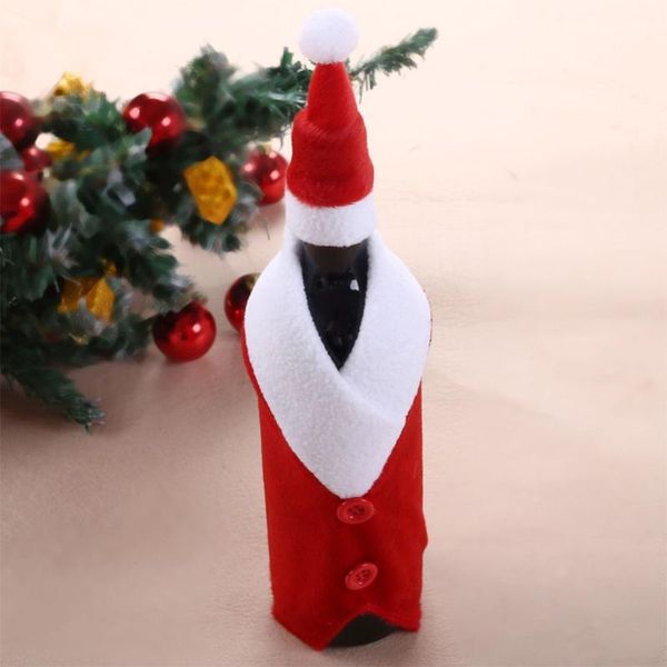 Оптовые - рождественские бутылки вина набор Santa Claus Button Clouth Decor Cover Cap одежда для кухни украшения для новогодних рождественских ужин Party1