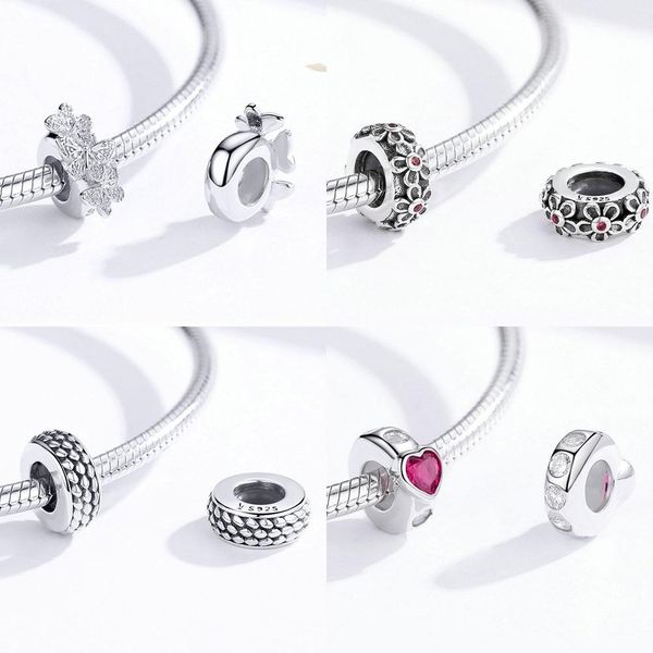 

bisaer 925 стерлинговое серебро spacer cherry heart blue eye цветочные цветочные бусы бусы очарование fit charm браслет diy аксессуары ювели, Black