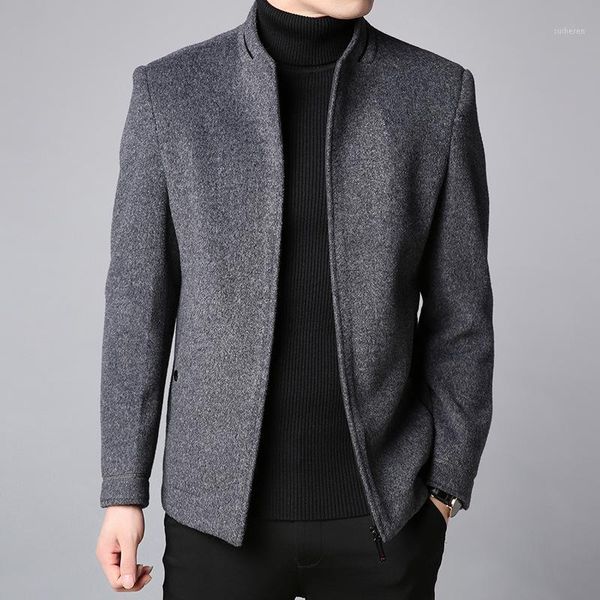 

new winter 2020 men's brief paragraph woolen cloth coat pure color suit collar business cloth wholesale, Black