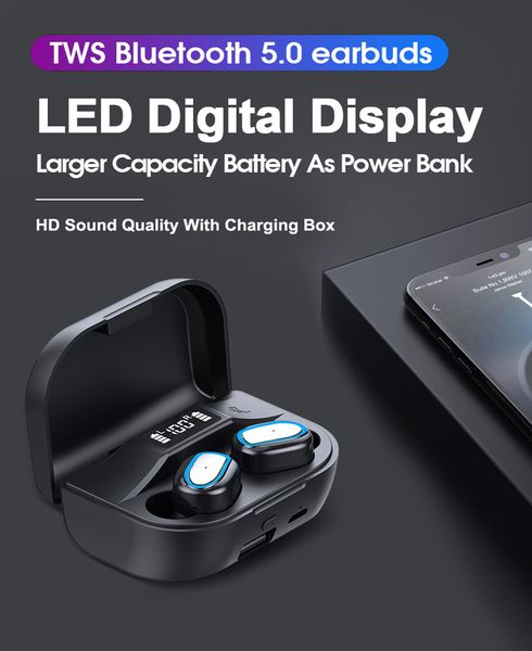 

tws bluetooth 5.0 earphones 1500mah charging box wireless headphone hd stereo sports waterproof earbuds headsets with microphone