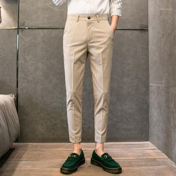 

men's suits & blazers 2021 spring and autumn england style men's slim letter embroidery trousers fashion casual solid color pants, White;black