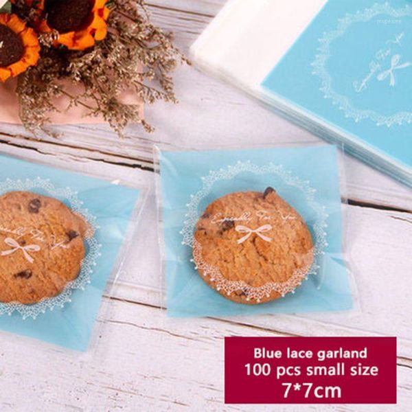 

gift wrap 100pcs cookies self adhesive soap biscuits package bag blue bottom white garland bow colorful wedding birthday party bag1