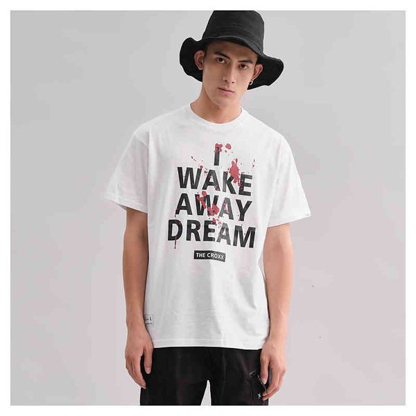 

summer fashion casual ink letter print short-sleeved hip-hop t-shirt men's awer, White;black