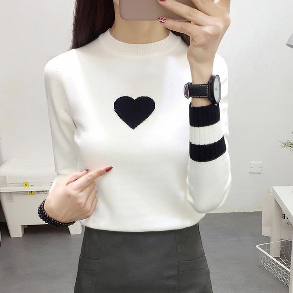 

2021 autumn new harajuku o-neck sweater pullover women clothes korean fashion long sleeve pull femme lovely knitted ladies, White;black