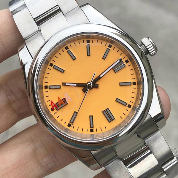 

sapphire factory solid mens watch fashion mechanical automatic glass stainless male tm 41mm yellow watches men dial new wristwatches wggec, Slivery;brown
