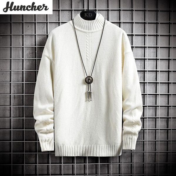 

huncher men's turtleneck sweater men 2020 winter solid vintage high collar jumper pullover sweaters oversized white sweater men, White;black