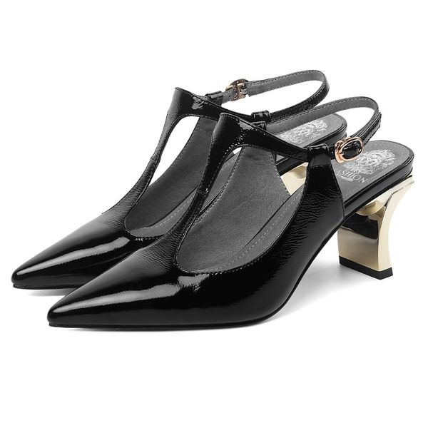 

2021 genuine leather high heels toe-t-girdle ankle brace women woman party ladies shoes k0ry, Black