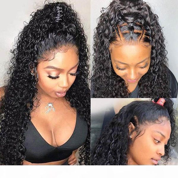 

100% brazilian human hair lace frontal wigs with baby hair curly pre plucked full lace wigs for black women 150% density ing, Black;brown