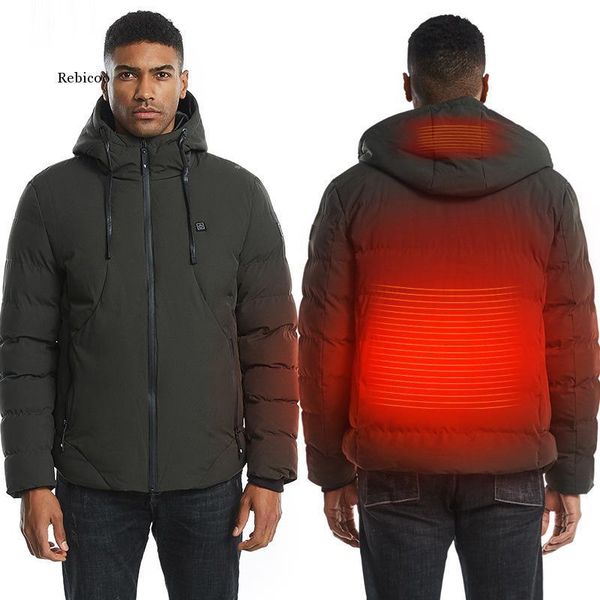

new men women cotton coat usb smart electric heated jackets winter thicken down hooded outdoor hiking ski clothing 7xl, Black