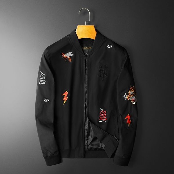 

2021 new men luxury rib sleeve embroidered snake crown bee tiger head couple baseball coats & jackets abstract digital coat motor c21 ddaw, Black;brown