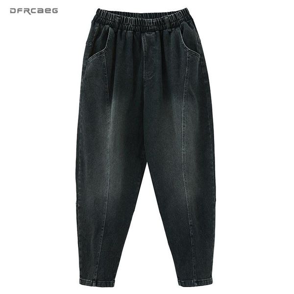 

women's jeans fashion 2021 spring black boyfriend women casual loose vintage strench waist plus size pants 3xl, Blue