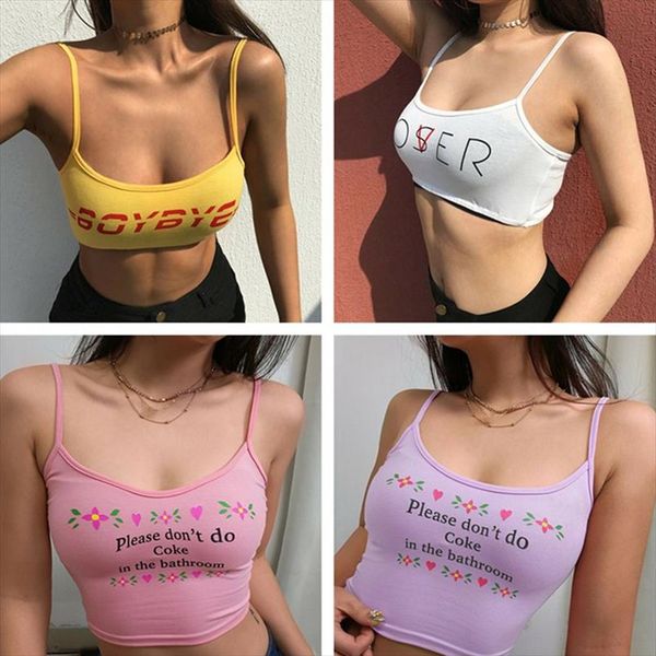 

fashion women girl cami letters flower print strappy sleeveless camisole club streetwear sling crop vest sale, White