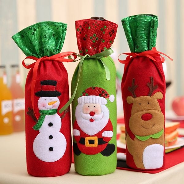 

32 *13cm santa wine stockings claus cover bags decoration decor christmas table bottle bag party suppliesdxco