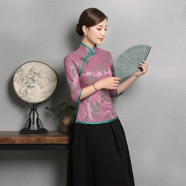 

noble women classic vintage clothing traditional tang clothes chinese female mandarin collar shirt elegant party blouse1, Red
