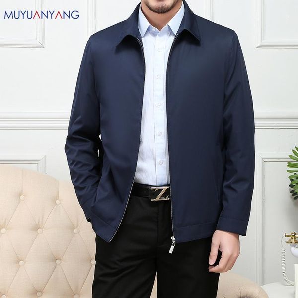 

mu yuan yang 2020 autumn new men's zipper jacket business casual lapel slim fit jacket classic style m-4xl1, Black;brown