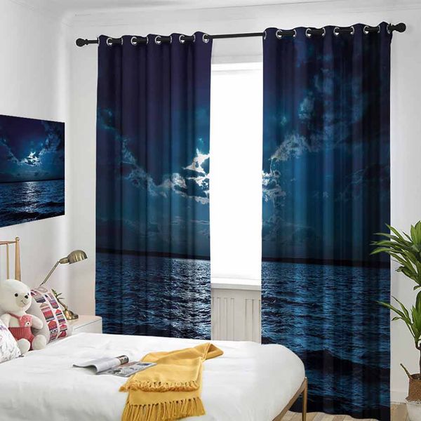 

thermal insulated room darkening window shade majestic dramatic sky clouds and full moon over seascape calm tranquil ocean curtain