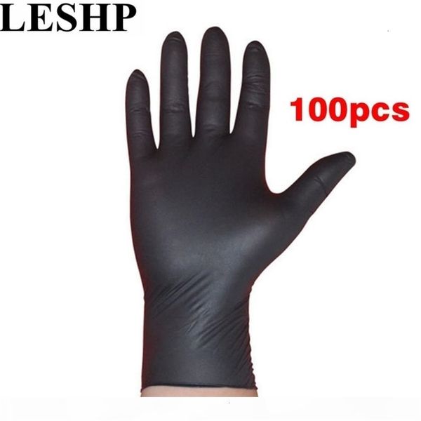 

100pcs lot disposable mechanic household cleaning washing leshp black nitrile laboratory nail art anti-static gloves d18