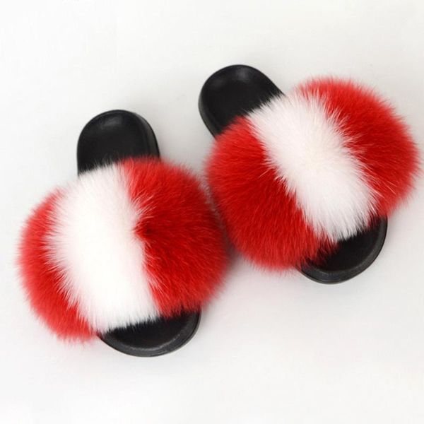 

slippers winter fluffy fur women real slides mixed fuzzy flat sandals indoor slipsandals shoes for women1, Black