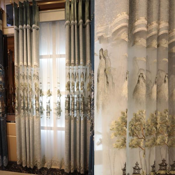 

chenille hollow embroidered curtains new chinese wind sun shading and heat insulation curtains for living dining room bedroom
