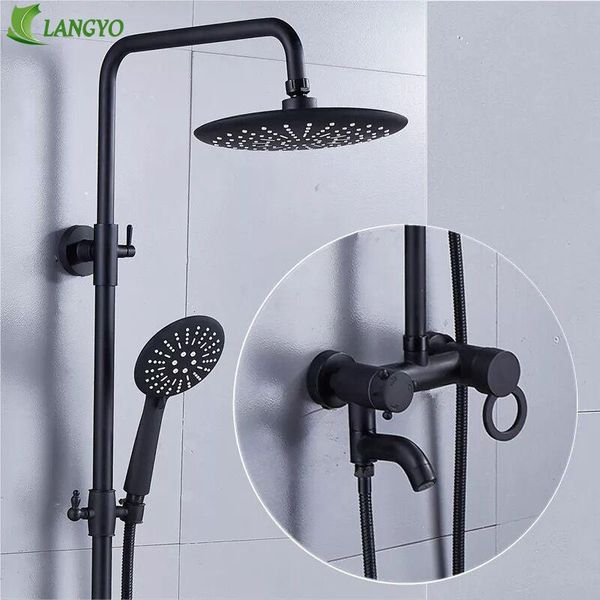 

langyo bronze черная ванная комната душевая ванна кран двойные ручки в стену стиральная комната смеситель для душевой смеситель 8 дождевой д
