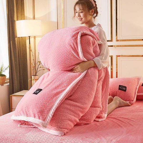 

bedding sets thick edging wheat ears and lamb flannel four-piece coral fleece