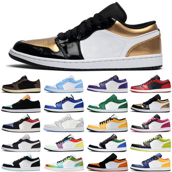 

new jumpman 1 1s низкие мужчины женщины баскетбольные обувь суд фиолетовый unc mocha pine green игра королевские спортивные мужские женские, White;red