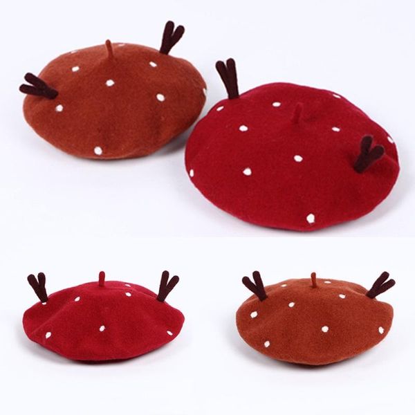 

berets parent-child winter faux wool beret cap creative kawaii cute poached egg vintage warm artist painter beanies hat for women, Blue;gray