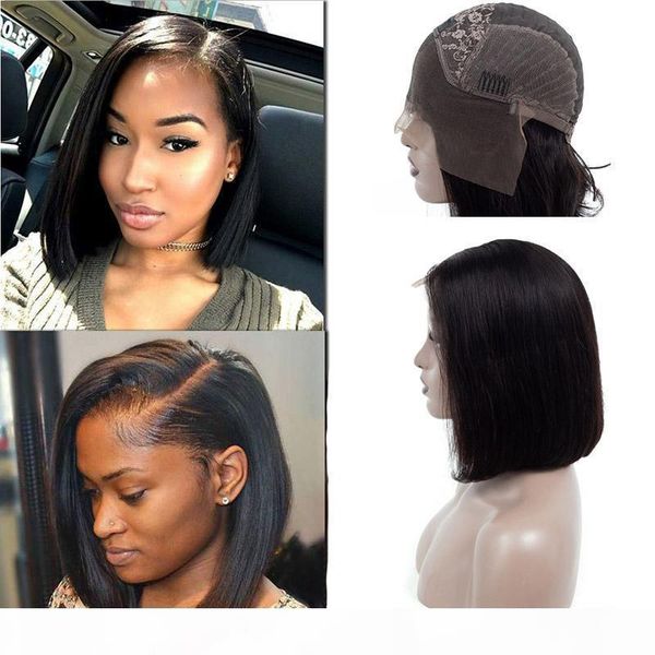 

indian unprocessed human hair bob wigs silky straight lace front wigs nautral color 613# lace wigs short inch bob straight 613 blonde 8-18&q, Black;brown