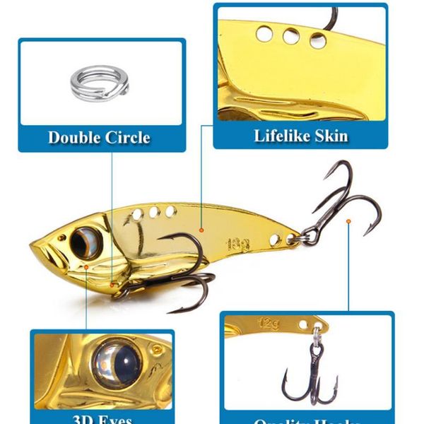 

1pcs metal gold silver vib fishing lure 3.5g 7g 12g 18g 3d eyes spoon spinner hard bait for bass carp fishin jllaqi