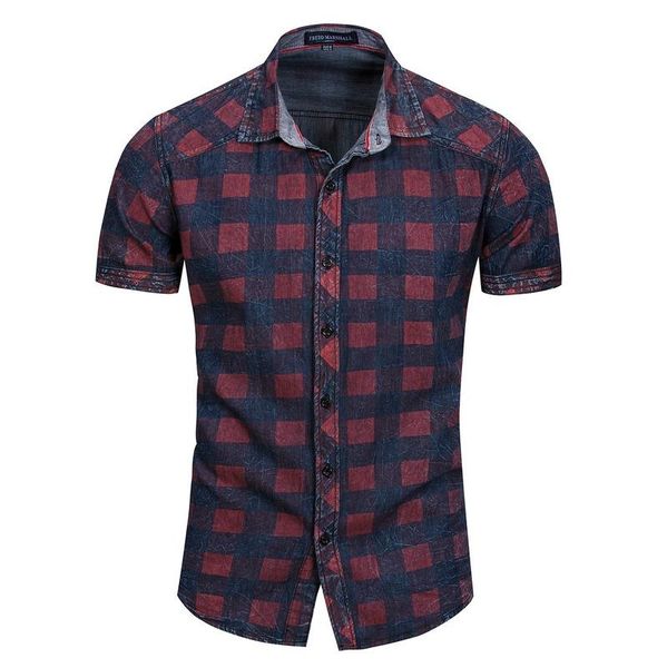 

mens fashion plaid printed short sleeve casual shirt men clothing 2020 men's casual shirt men's big size shirts, White;black