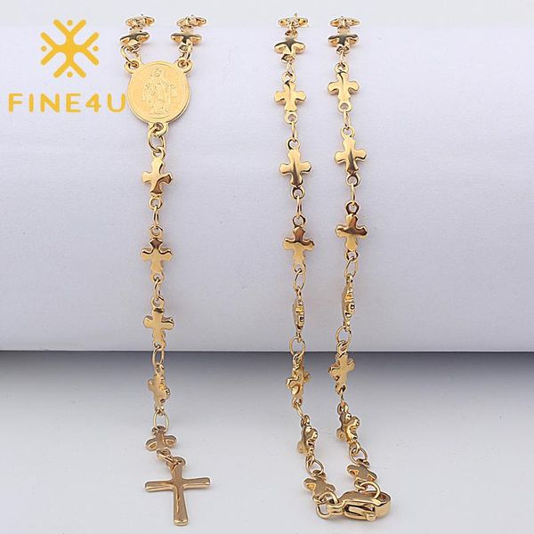 

fine4u n419 stainless steel cute cross and virgin mary pendant necklace religious catholic christian jewelry for women, Silver