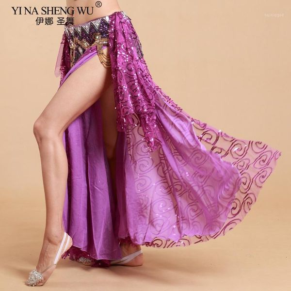 

new women belly dance costume long skirt side split wave swing skirt oriental dance performance clothing dress stage dancer1, Black;red