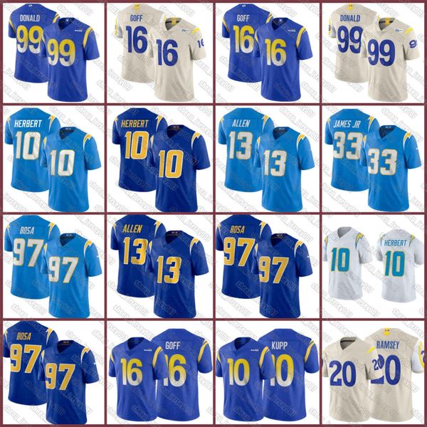 

custom 99 aaron donald jerseys 97 joey bosa 13 keenan allen los 33 derwin james angeles rams chargers 10 justin herbert, Black;red