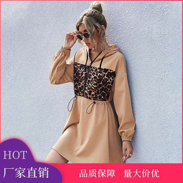 

medium aw2020 hepburn women's hooded dress length leopard print a-line skirt, Black;gray