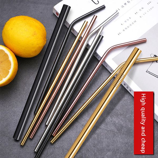 

stainless steel bent and straight reusable 304 straws colorful metal straw for party wedding bar drinking tool d0203