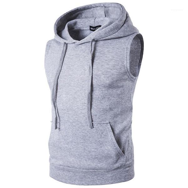 

wholesale- 2017 men's fashion fleece plain fit hooded sleeveless vest hoodies1, Black