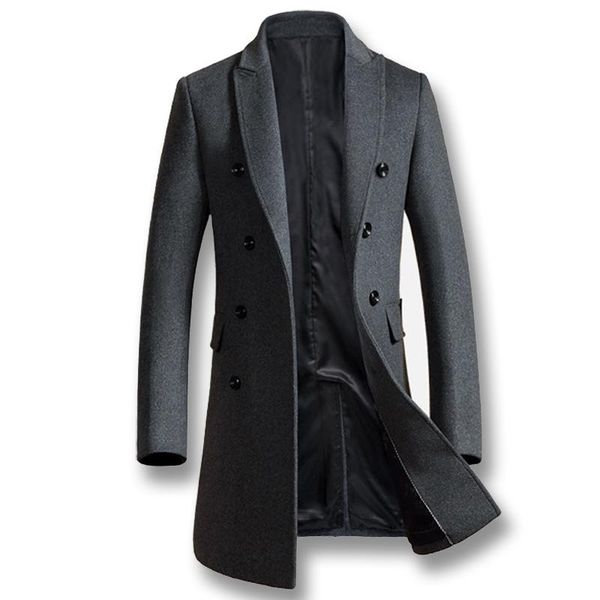 

men's wool & blends 2021 autumn trench coat overcoats jacket casual slim fit peacoat hombre outwear, Black