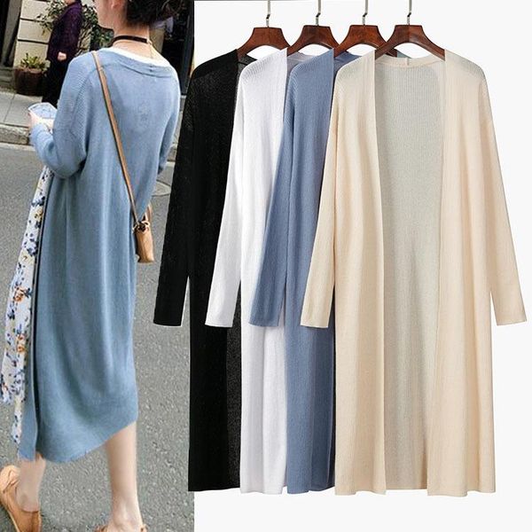 

women's knits & tees 2021 women long cargigans summer thin cardigans, White