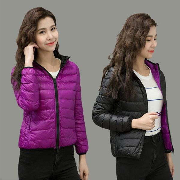 

2020 autumn winter women jacket double side wear light thin white duck down female coat fashion women's outwear ladies jackets, Black;brown